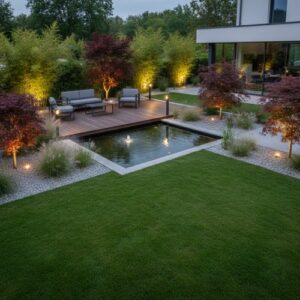 jardin contemporain bassin eclairage scenographique