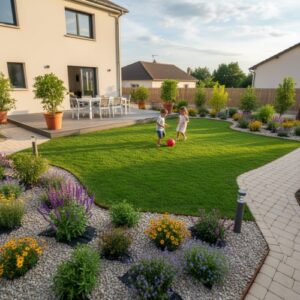 jardin familial terrasse pelouse resistante